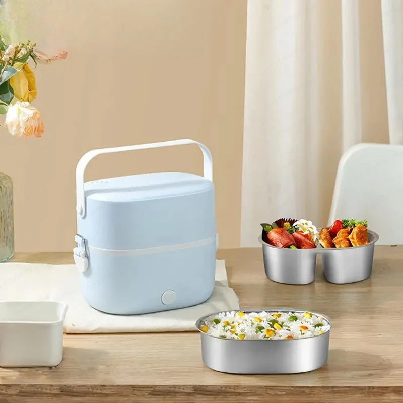 304 Stainless Steel Electric Lunch Box - Double Layer Food Warmer & Portable Steamer, Ideal for Office & Travel