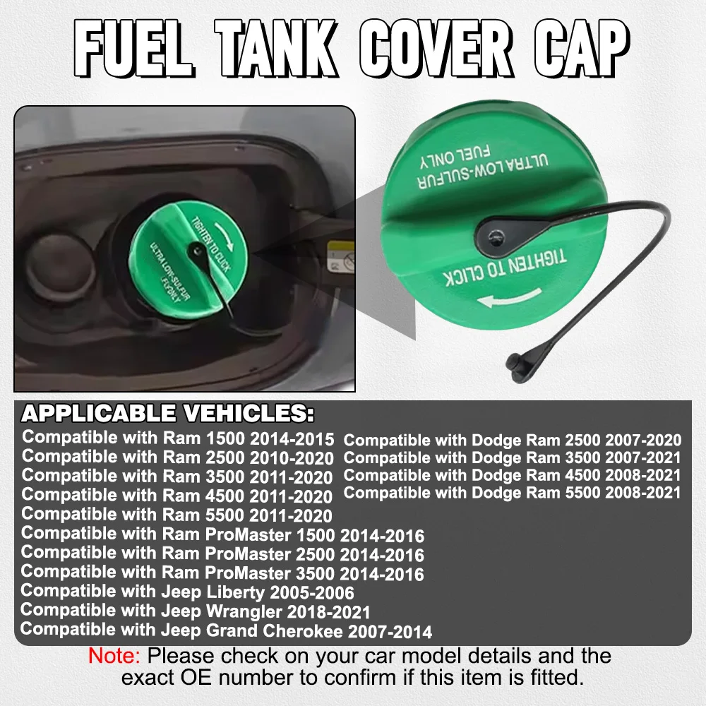 Green Fuel Gas Cap Replace 52013994AB for Jeep Liberty Wrangler Dodge Ram 1500 2500 3500 4500 5500