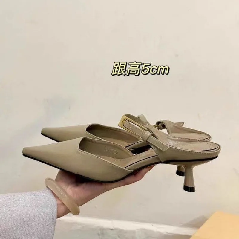 Women Pointed Toe Slippers Mid Heels Fashion Elegant Mules Shoes Summer Dress Sexy Woman Sandals 2026 Trend Brand Women’s Pumps view 5