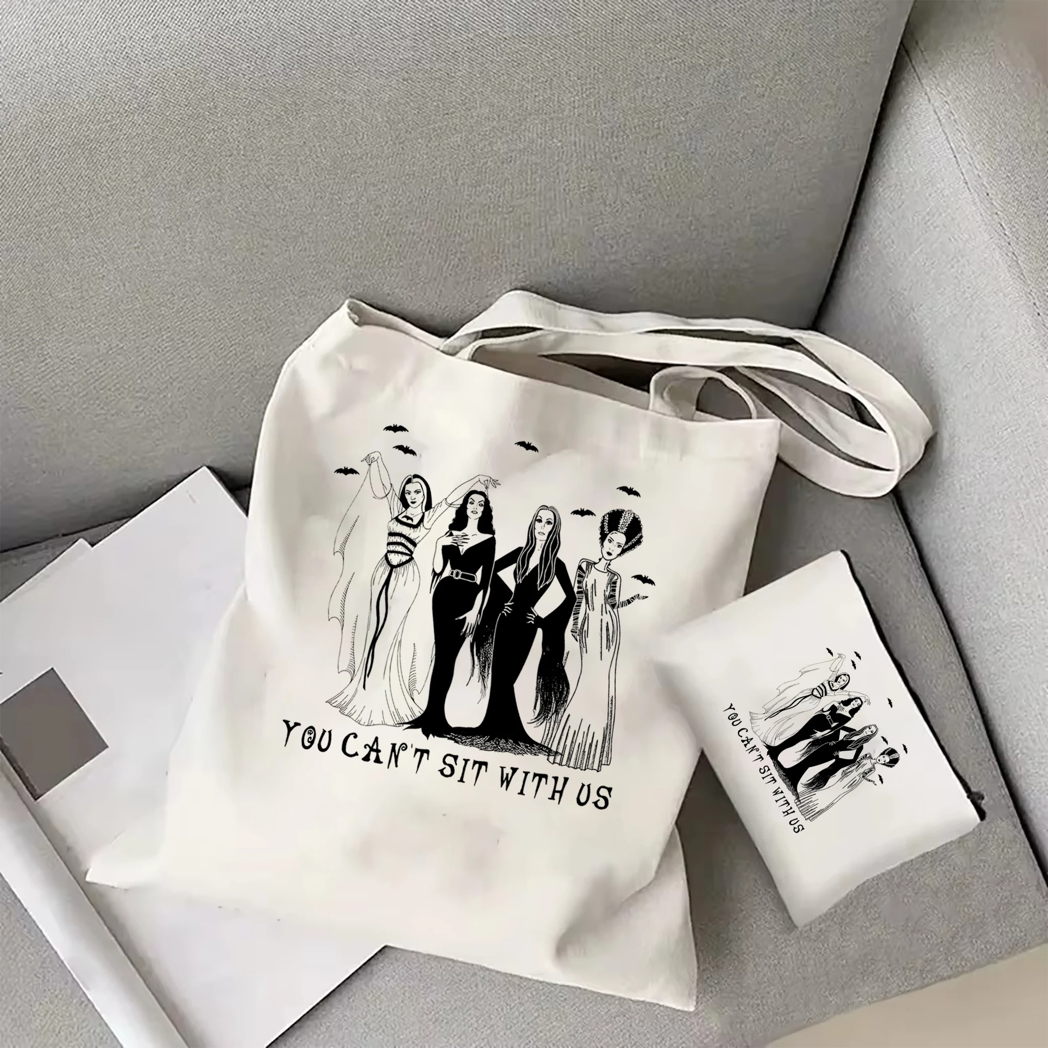 

You Can't Sit With Us Tote Bag Spooky Women Canvas Tote Bag Halloween Spooky Bag Horror Tote Bag Spooky Season Halloween Totes