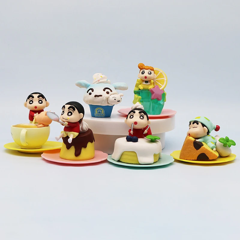 Figurines de Dessin Animé Shin Chan pour Enfant, Collection d'Ornements de Gâteau au Beurre, Modèle Kawaii, Cadeau, 6 Pièces