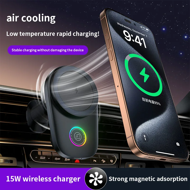 Magnetic Wireless Car Charger Mount 15W Fast Charging Smart Touch Control Rotatable Adjustable Air Vent Car Phone Holder
