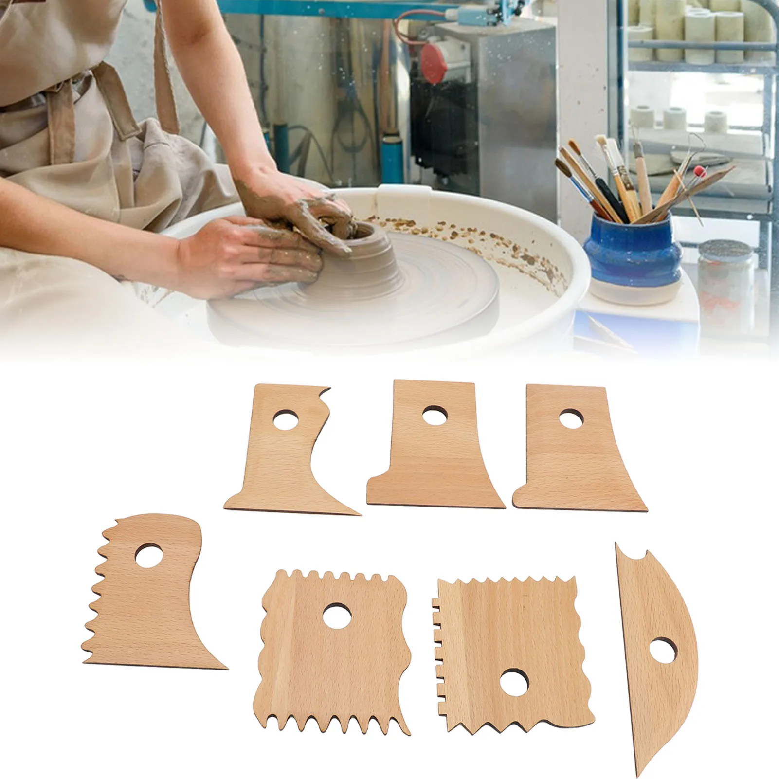 7Pcs Pottery Clay Foot Shaper Beech Wood Trimming Tools Ceramic Supplies For Carving Molding S