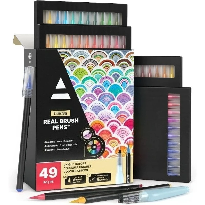 

Watercolor Brush Markers 48 Set, Flexible Tip Art Pens for Lettering, Illustration & Adult Coloring Books
