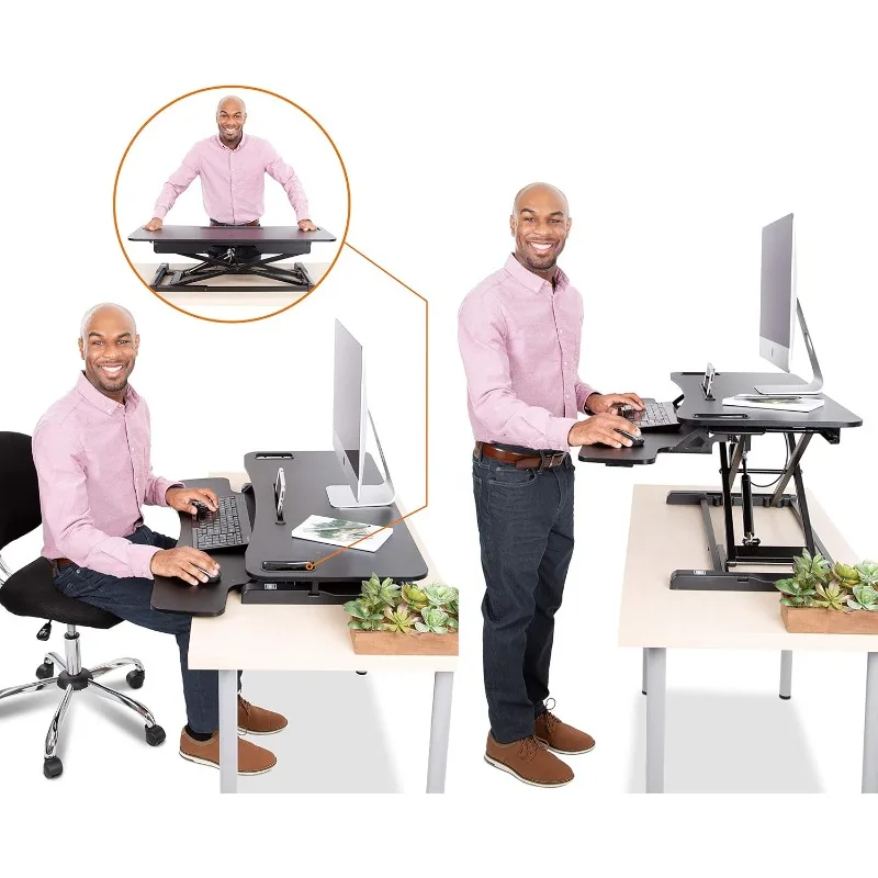 Flexpro Hero 37 Inch Standing Desk Converter, for Office and Home, Height Adjustable, 2 Level Sit to Stand Workspace