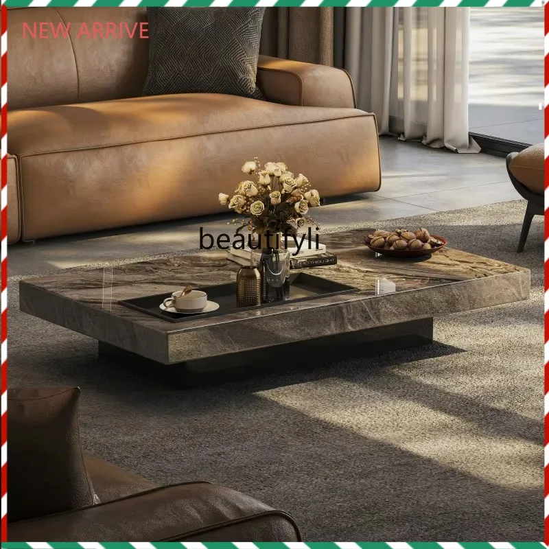 V132 Natural Venetian brown luxury stone coffee table household high-end rectangular marble tea table
