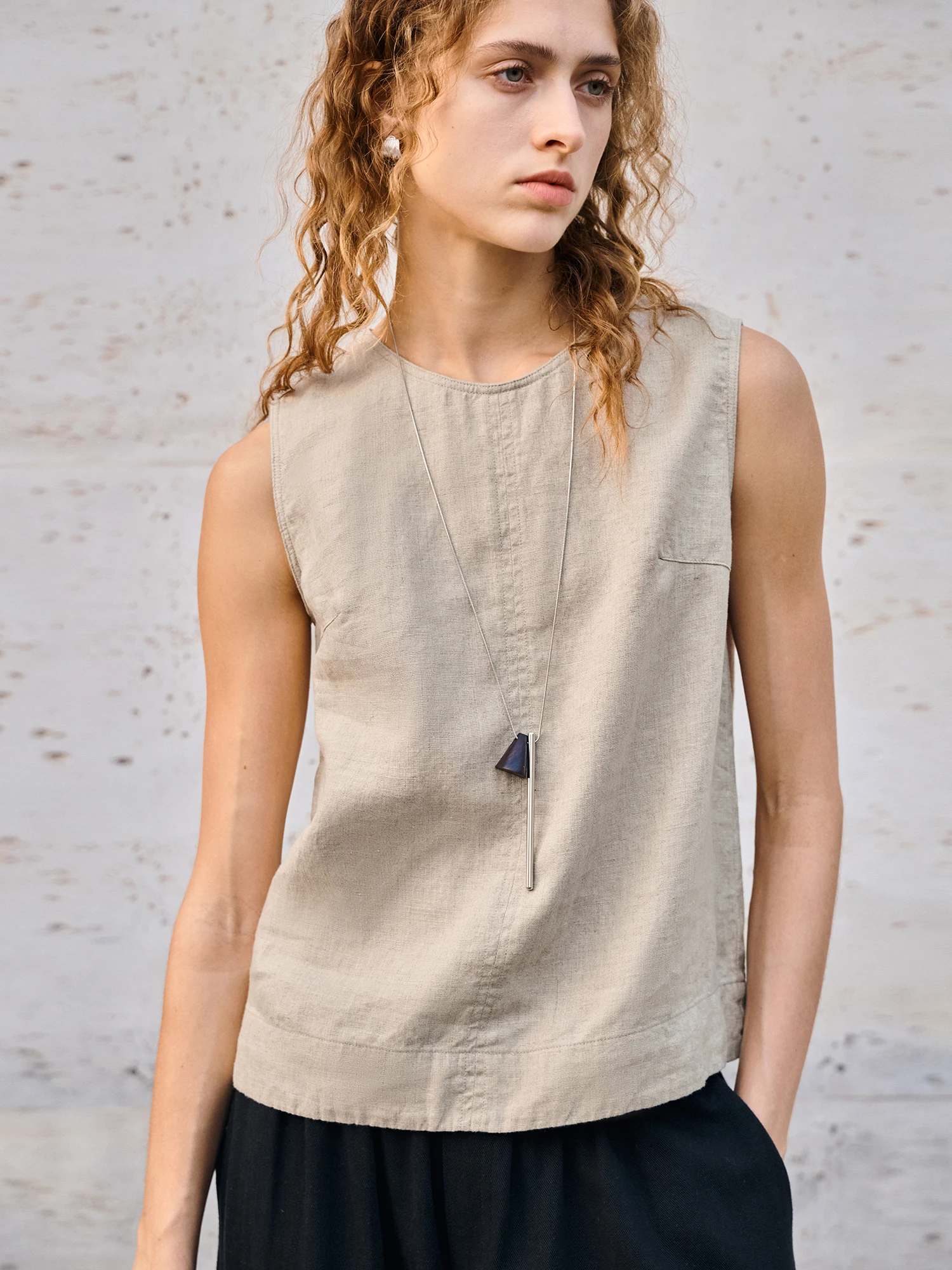 Pure Linen Vest Women's Short Sleeveless Top High-End Linen Cool Commuting Vacation Breathable H-Shape Tank Top