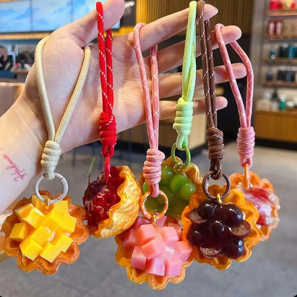 Simulation Fruit Egg Tart Keychain Cute Creative Mango Puff pastry pendant Portable Sweet Food Shaped Keyring Holiday Gifts
