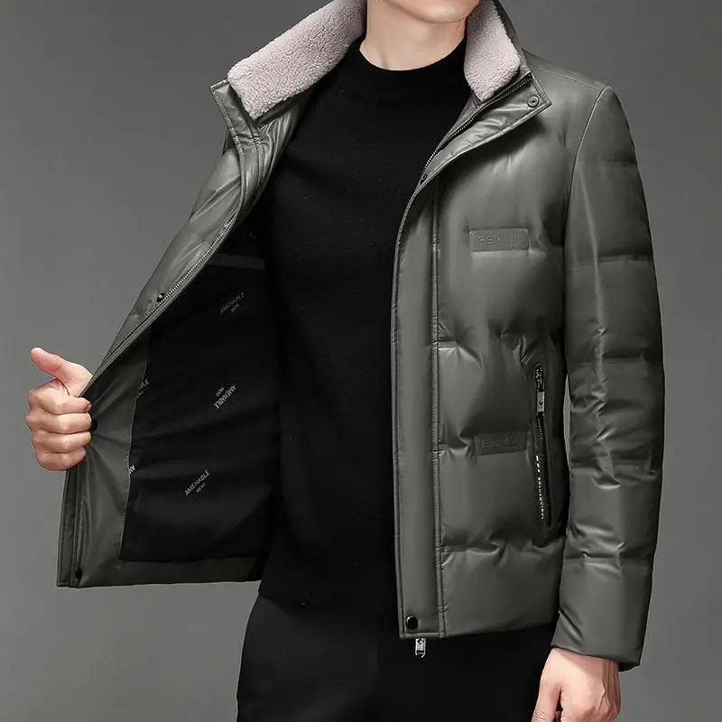 Chaquetas de plumón de ganso para hombre, Abrigo acolchado informal, cálido, con Cuello de piel, impermeable, Parkas gruesas, ropa de invierno, 2023