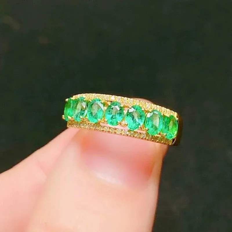 

Classic 18K Yellow Gold Emerald Ring 2.5 Gram 18K Gold 3mm*4mm Natural Emerald Gold Ring Brithdfay Gift for Woman