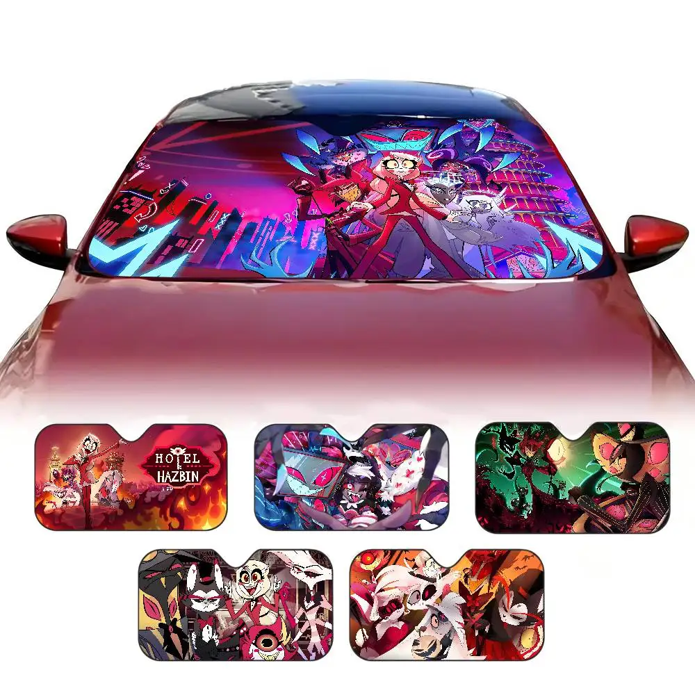 Cartoon H-Hazbin-Hotel Car Window Sun Shade Windshield Anti-UV Protection Front Rear Windshield Block Cover Visor Accessories