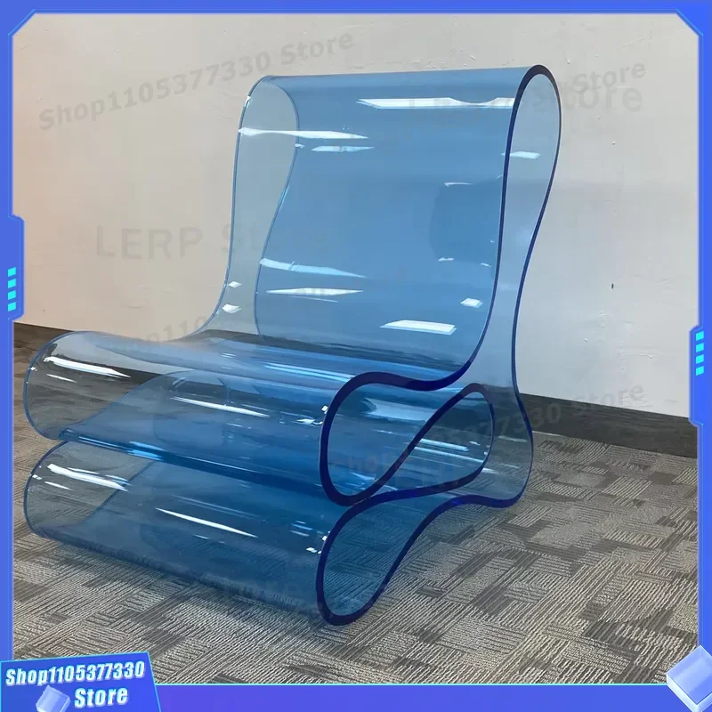 Creative Blue Acrylic Leisure Chair High Load Bearing Irregular Recliner Modern Design Comfortable Seat for Living Room Decor