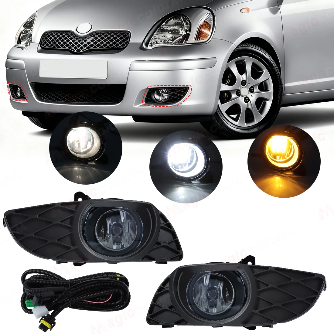 LED Fog Lamp For Toyota Yaris Vitz 2003 2004 2005 2006 Fog Lamps Car Front Bumper Foglights with Frame Covers Wires Relay 12V