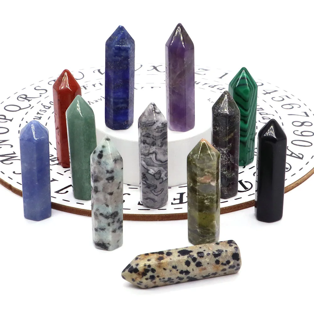 

Natural Crystal Amethyst Lapis Lazuli Point Healing Stone Hexagonal Prisms Obelisk Bullet Head Magic Wand Gem Home Decor 40x10mm