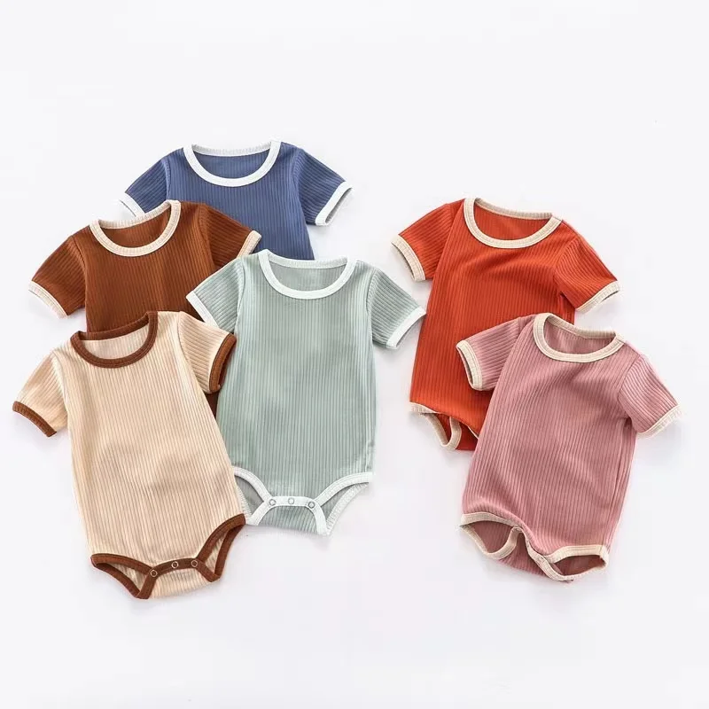 

Summer Newborn Baby Romper Ribbed Infant Cotton Short Sleeve Body Suit Boy Girl Claasic Jumpsuits Baby Clothes 0-24M Pajamas