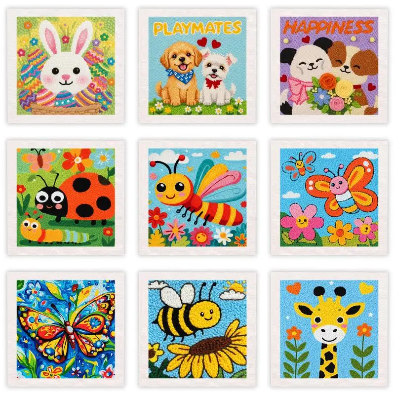 

Набор для вышивания панч-нидл с милыми животными для взрослых, 25x25 см, набор для рукоделия своими руками, подарок для творчества