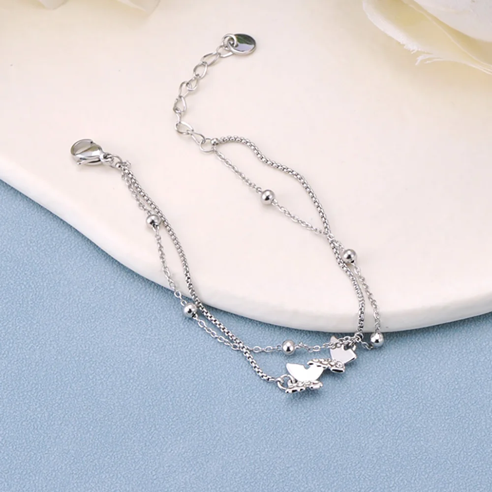 JeeMango زركونيا فراشة الحيوان سحر سوار للنساء مطلية بالذهب الفولاذ المقاوم للصدأ طبقة مزدوجة سلسلة مجوهرات جديد B25086 #4