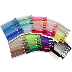 Best Sell 5Cards 35Pcs Solid Color Fold Over Elastic Knotted FOE Hair Ties Girl Ponytail Hair Accessories Bracelets Wristbands