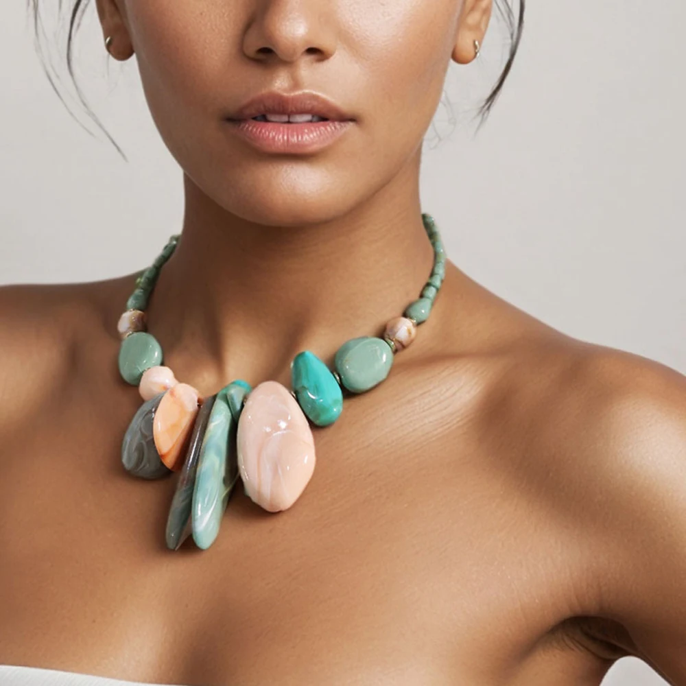 Statement Boho Bohemian-Stil Imitationsstein-Halskette für Damen Hochzeit Party Schmuck