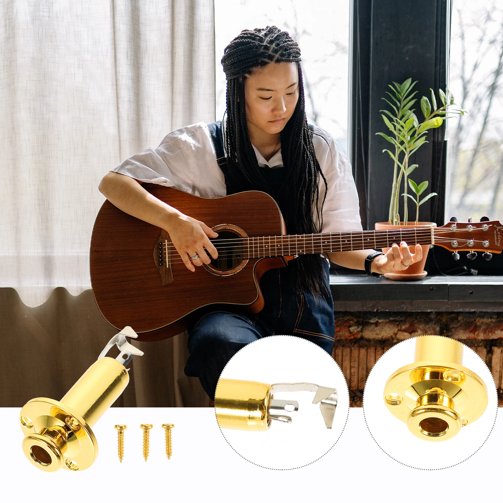 

Electric Guitar Tail Pin Jack 635Mm High Grade Alloy Output Fittings Wear Resistant Guitar End Pin Jack Electronic Socket Plate