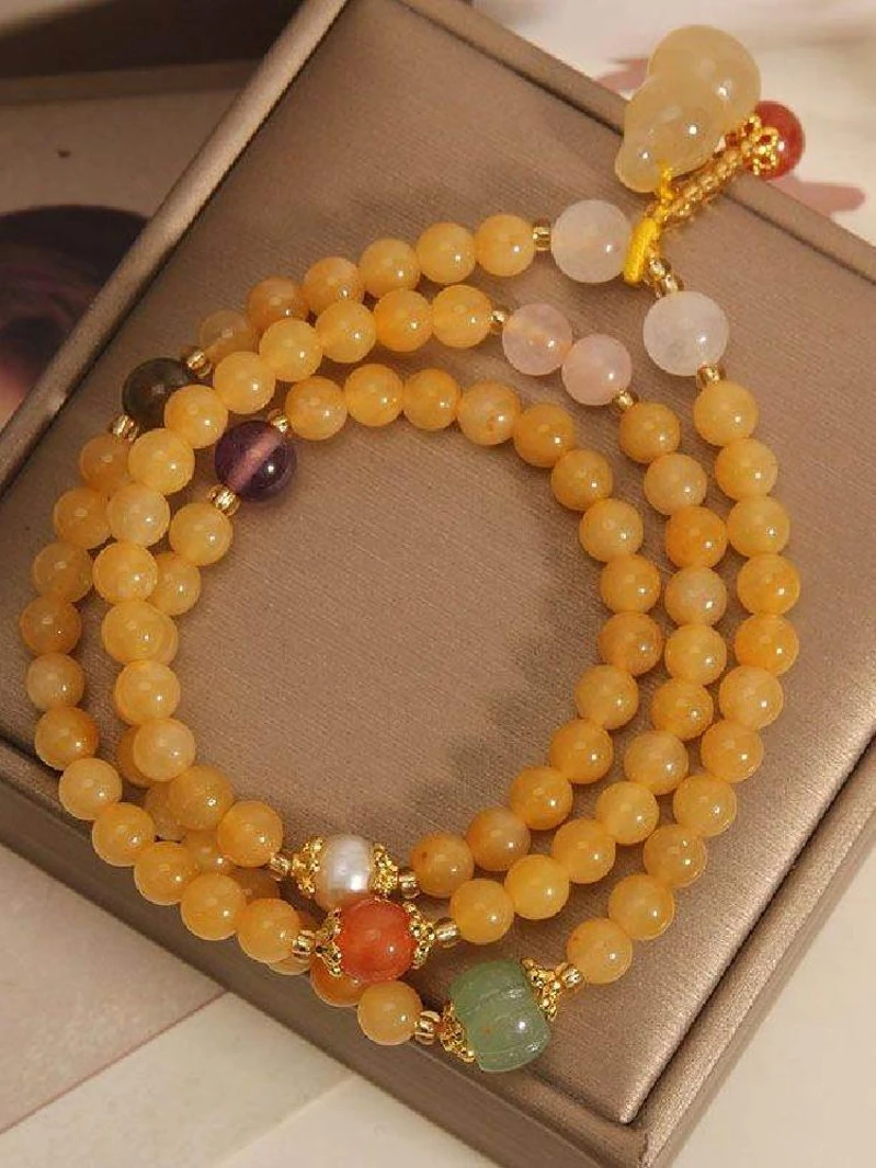 multi-circle-silk-rope-bracelet-women's-summer-unique-design-gourd-bead-watermelon-seed-pendant-handmade-friend-bracelet