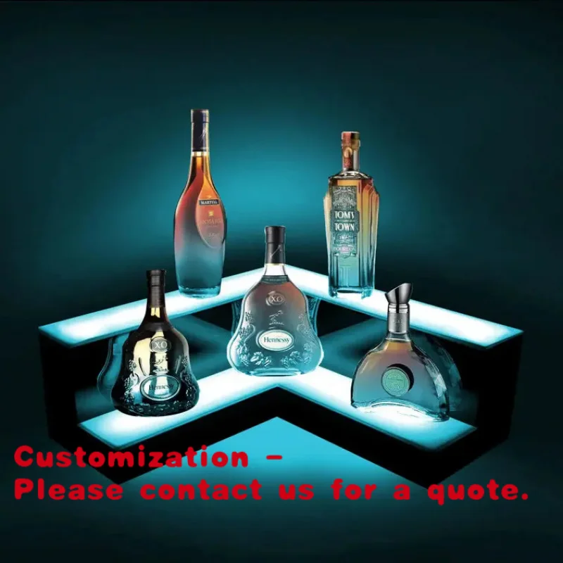 

Customize.Kainice Portable 2-Step LED Light Wine Display Base Rack Countertop Acrylic Wood Illuminated Bottle Stand Bar Liqu