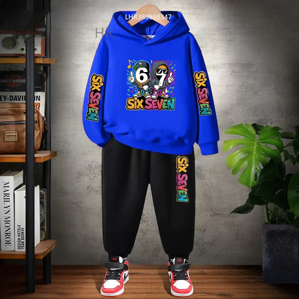 67 Six Seven Kids Hoodie Black Boy Girl Pink 3-12Yrs Print Clothing Casual Top+Trousers Child Gift Coat Set Autumn