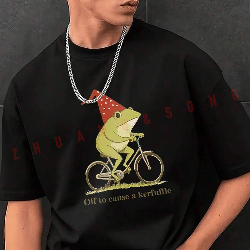 

Off To Cause A Kerfuffle Frog Motorcycle T-Shirt Men Hip Hop Streetwear Unisex Casual Fashionable Short Sleeve Tops