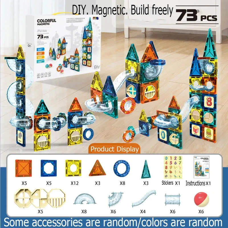 Blocs de construction en feuille magnétique pour enfants, ensemble de jeu, 73 pièces, blocs de construction variés, jouets éducatifs pour enfants