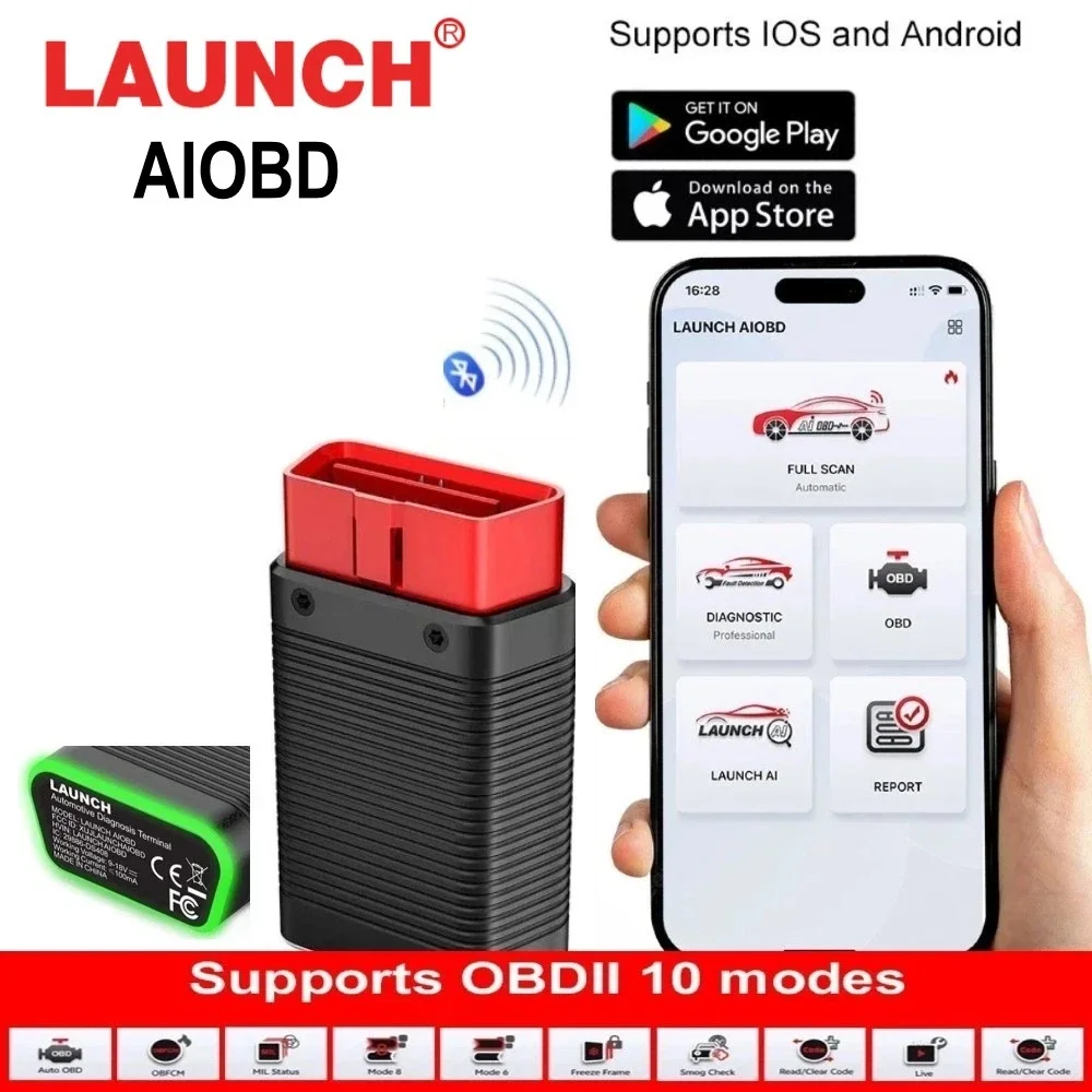 2025 LAUNCH AIOBD Escáner de diagnóstico de automóvil Bluetooth, escaneo completo del sistema y informe AI Lector de código OBD2 o sistema Android IOS