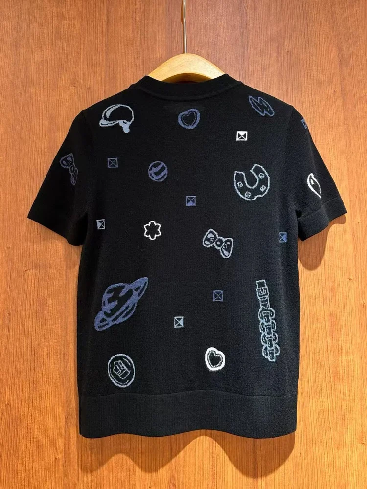 Suéter de malha de lã de Yangzhou Or Sve feminino retrô Sle redondo Ne pulôver padrão abstrato bordado floral de alta qualidade...