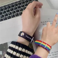 2025 Daisy Strap Bracelets for Girls Boys Rainbow Wristband Women's Bracelet Cotton Linen Adjustable Charm Straps Couple Jewelry