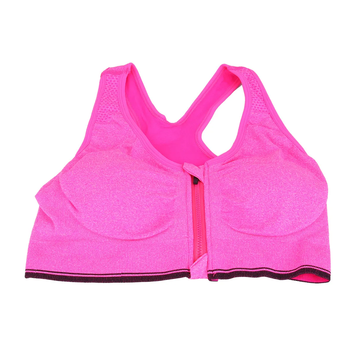 Womens Front Zip Sports Bra Rose Red Padded Wirefree High Support XL for Running Yoga Gym Fitness Push Up