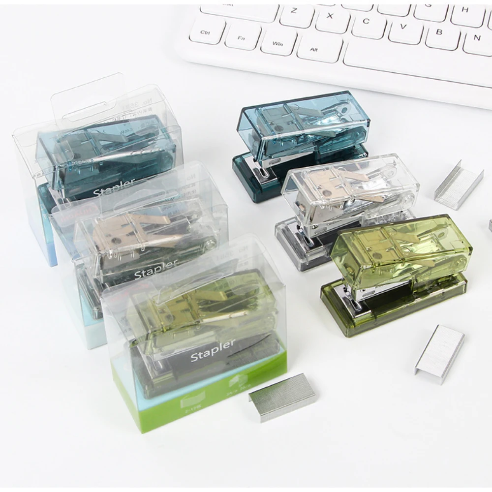 Mini Stapler with staples Creative Binding Tools Transparent Trumpet Stapler File Organizer Paper Binding School Office Supplies