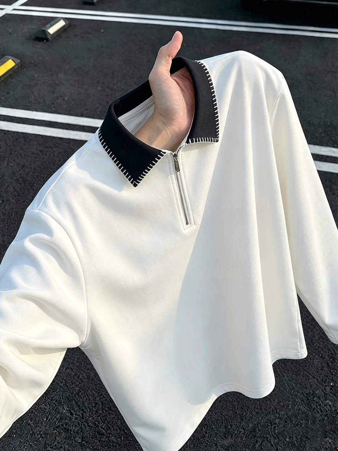 Loose Fit Long Sleeve  Shirt Men's Style American Casualwear Half Zipper Hoodie Male Model Fashion Autumn Collection