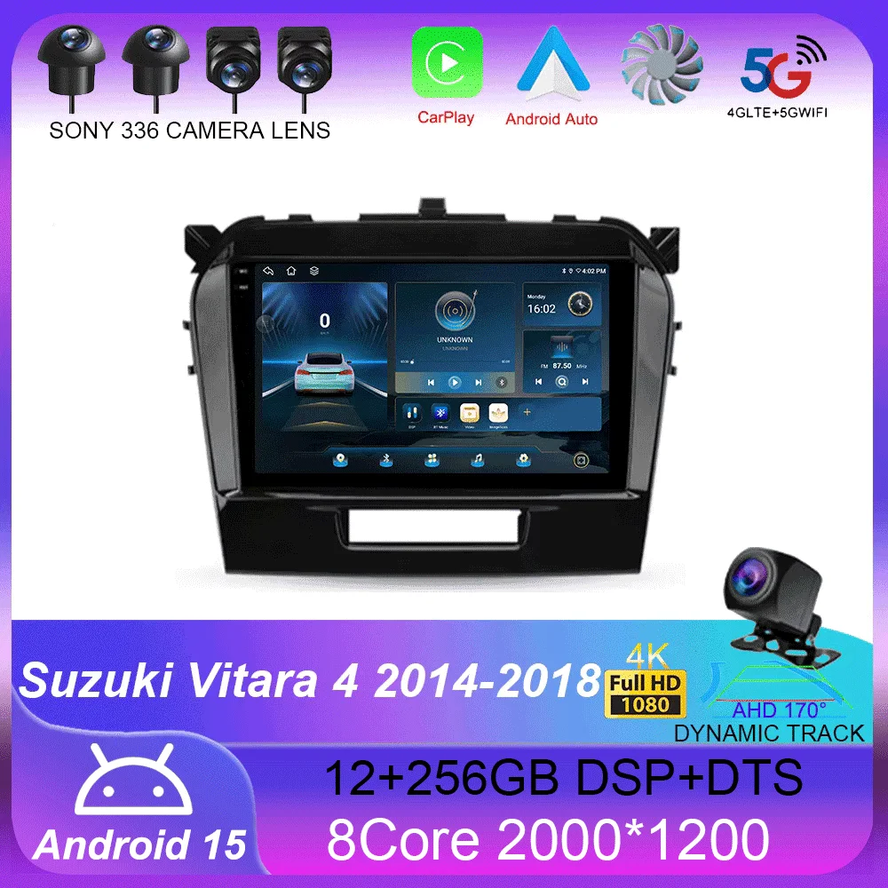 

Автомагнитола для Suzuki Vitara 4 2014 - 2018 Carplay, 4G + Wi-Fi, GPS, навигация, мультимедийный видеоплеер, стерео, BT, Android 14