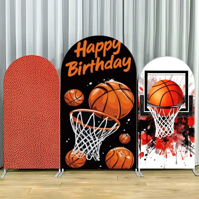

Arch Backdrop Cover Single Side Basketball Birthday 3D Style Hoop Ball Orange Party Decoration Photo Booth Background Event Room