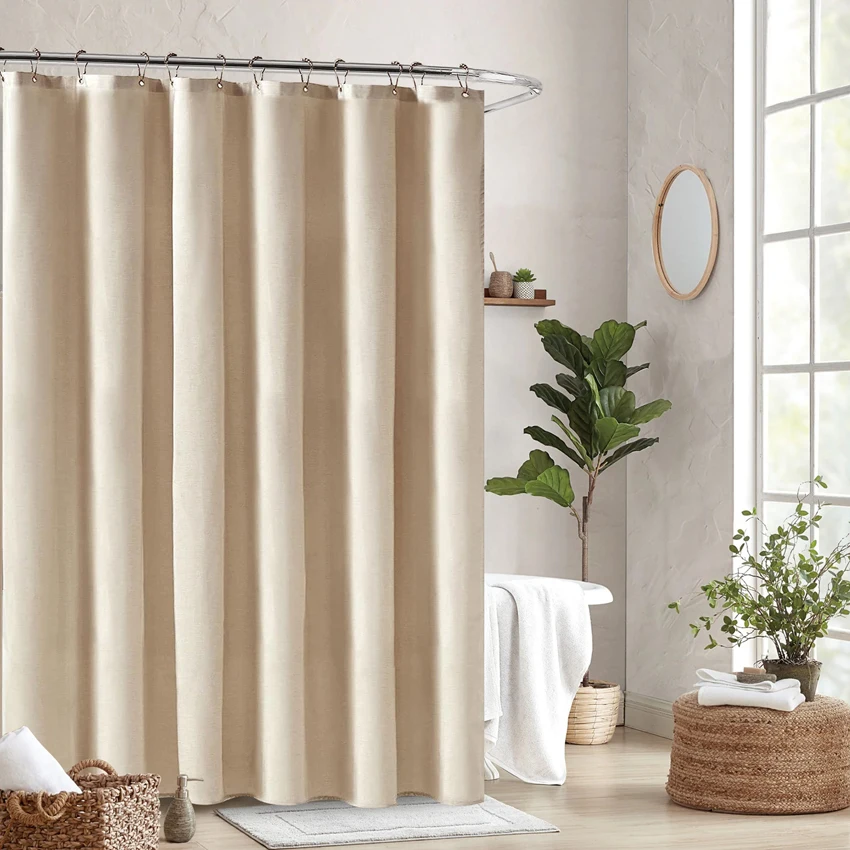 Thick Imitation Linen Shower Curtain Luxury Waterproof Bathroom Bath Curtains Solid Color For Bathtub Bathing Cover with Hooks