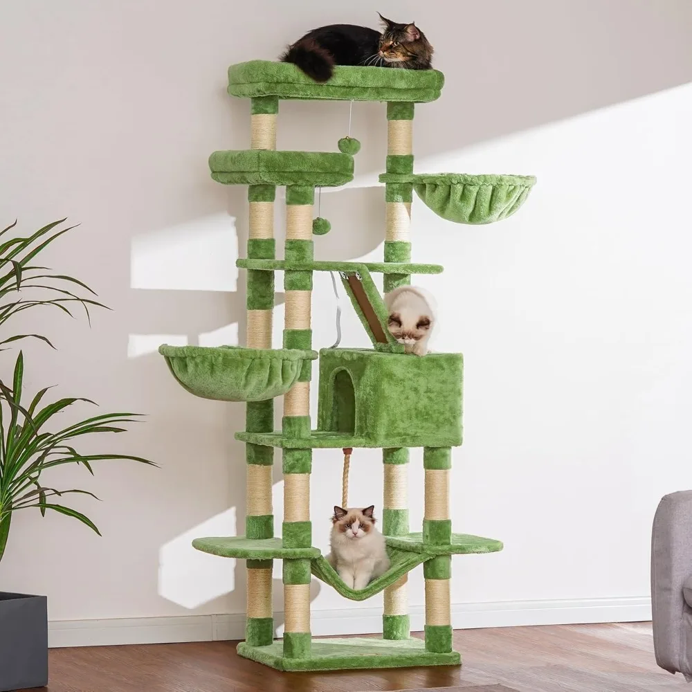 

Cat Tree,68 inch Multi-level Cat Tower for Indoor Cats,2 Widened Plush Perches Condo with Scracthing Board and Big Caves