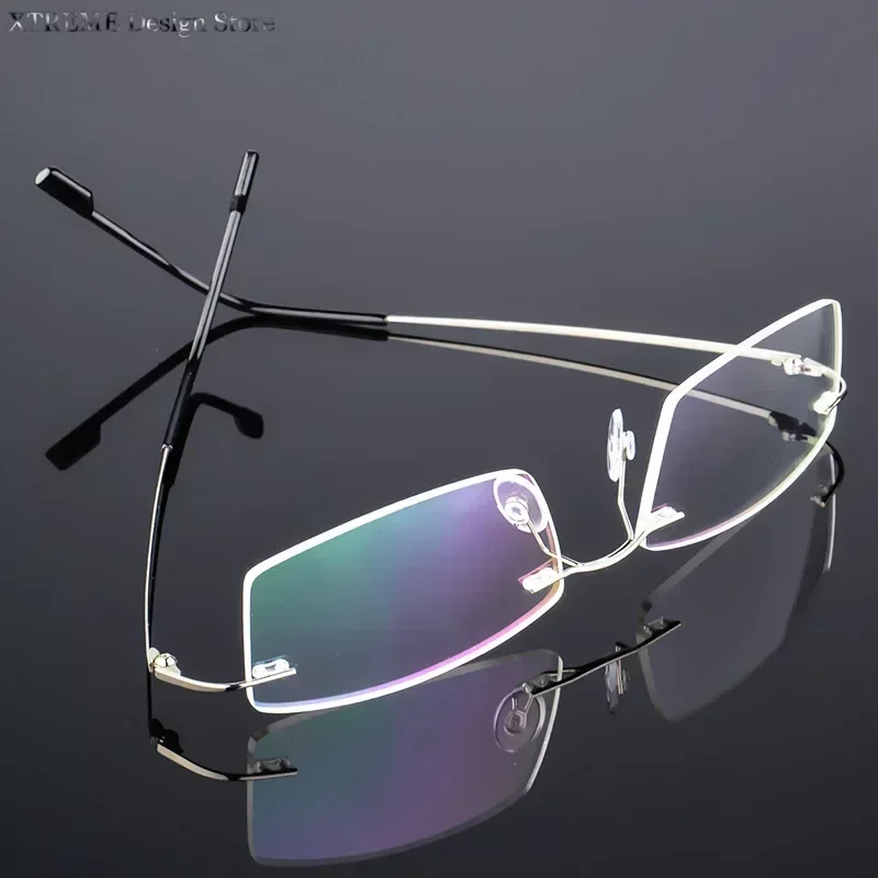 Super-elastic Titanium Metal Men's Ultra-lightweight Rimless Eyeglasses Frame Foldable Temples for Nearsighted Glasses Frames