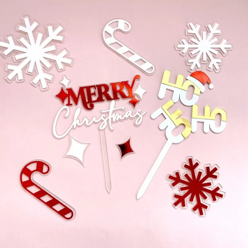 Акриловые рождественские украшения для торта, снежинка, тростник, тростник, HOHOHO, аксессуары для украшения выпечки