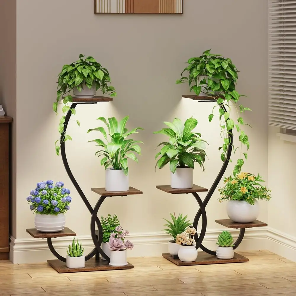 

Plant Stand Indoor with Grow Lights - 2 Pack Plant Shelf, Lighted Corner Plant Stands for Indoor Growing, 4 Tiered Metal Flower