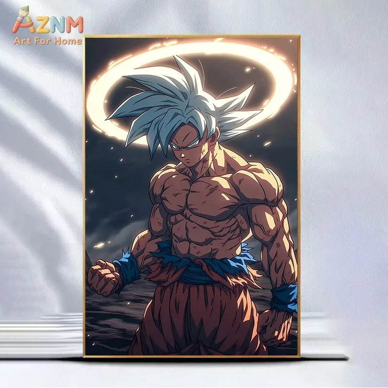 AZNM Dragon Ball Unframed Canvas Print Son Goku Vegeta Ultra Instinct Super Saiyan Blue 4 Shenron Lightning Flame Anime Wall Pos view 2
