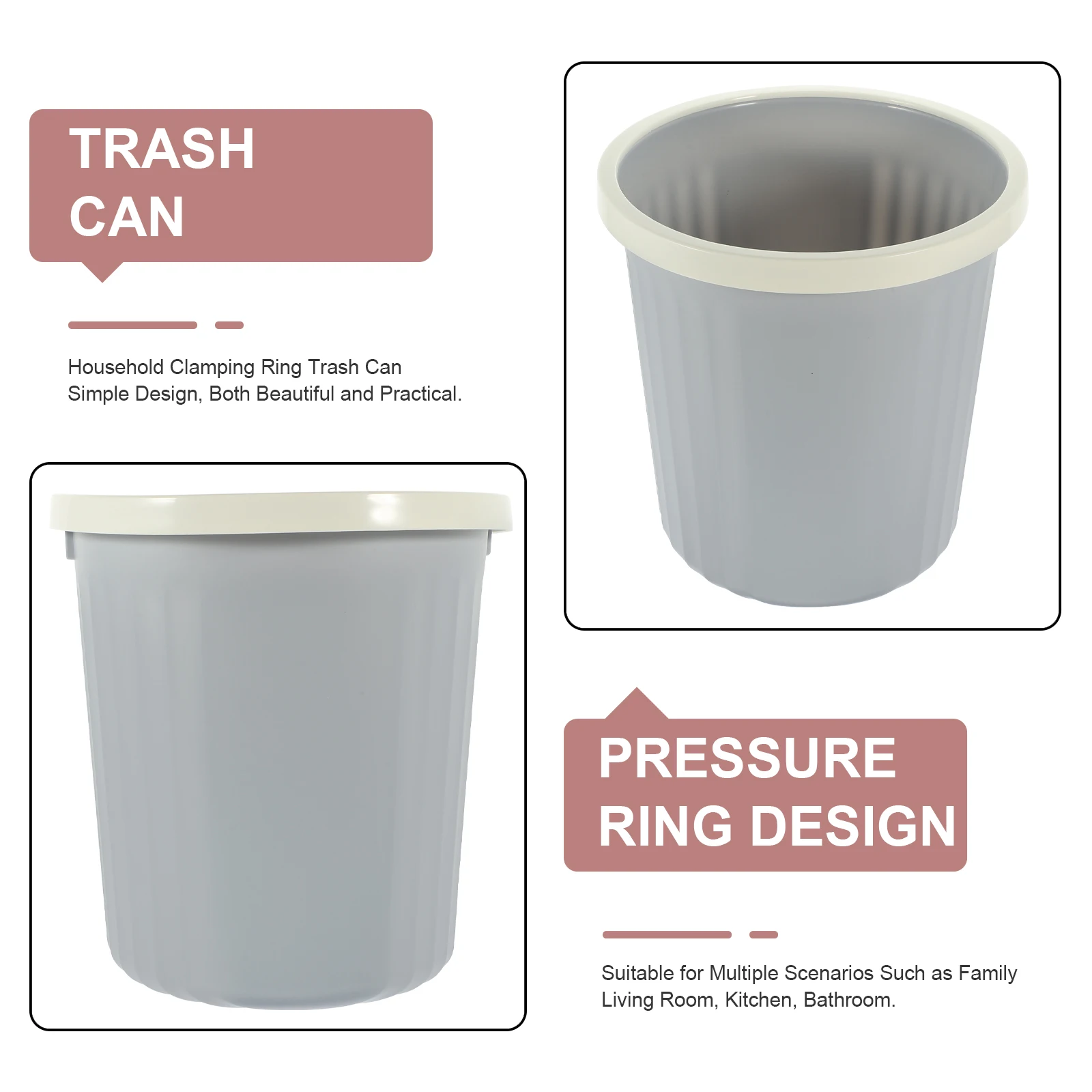 

Trash Can With Presser And Lidless Design For Kitchen Living Room Bathroom Household Garbage Container