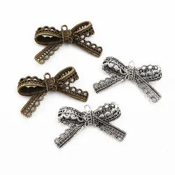 44x23mm 4pcs Antique Bronze Silver Colors Plated Bow Tie Handmade Charms Pendant:DIY for bracelet necklace