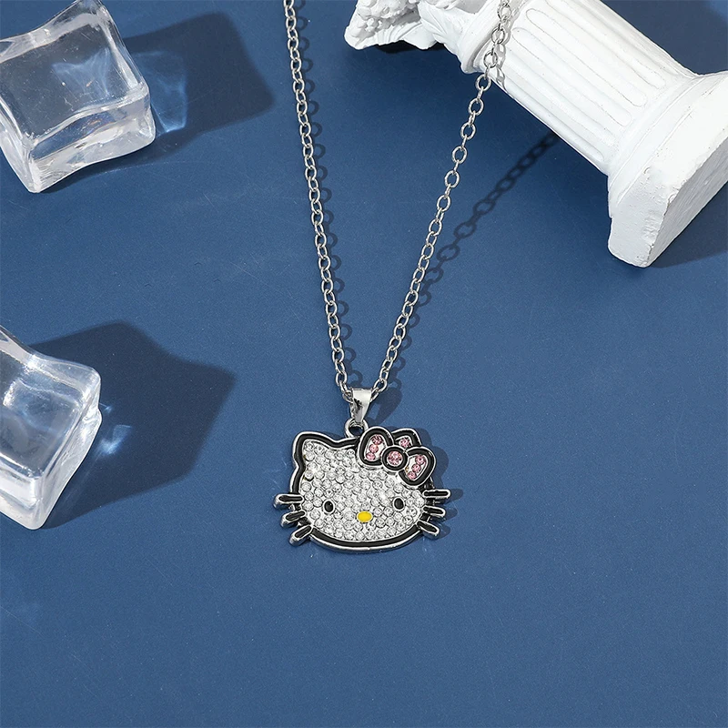 Y2k Hello Kitty Necklace Choker Chain Alloy Silver Crystals Female Bracelet Pendant Sanrio Collar Women Jewelry Gift Girls Toy