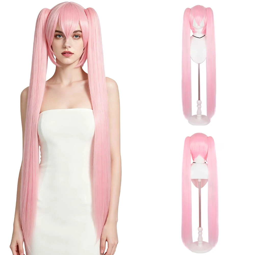 120cm Pink Long Straight Double Detachable Ponytails Miku Cosplay Wig Heat Resistant Synthetic Wig For Halloween Comic Con Party view 2