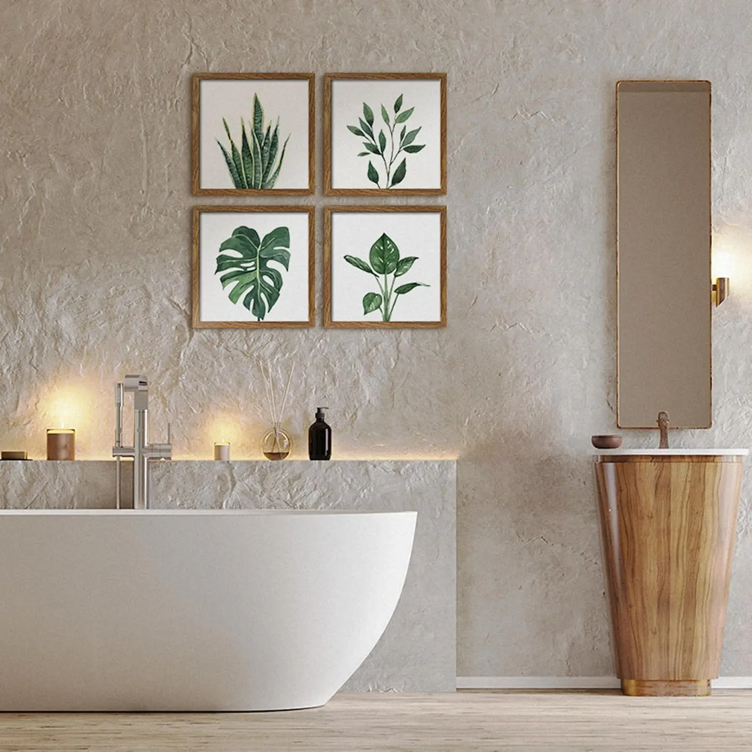 Framed Bathroom Wall Decor, Botanical Wall Art with Sage Green Plant Print