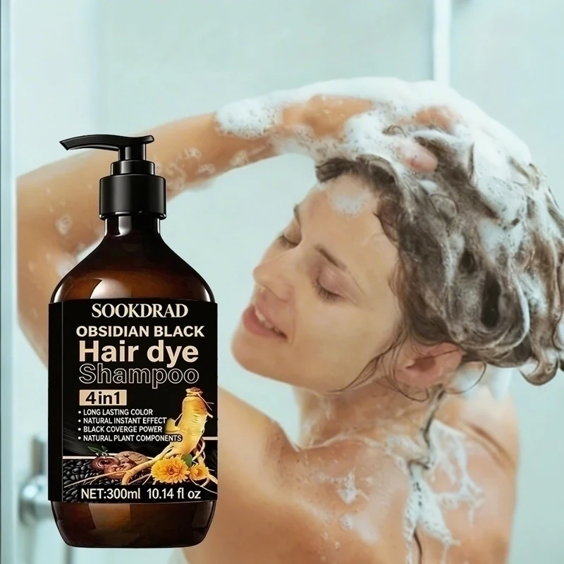 Gray Hair Coverage Black Hair Dye Shampoo, Instant Natural Effect, 300ml Plant Based