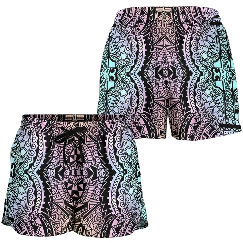 Hawaii Women's Shorts Multi-color Polynesian Tribal Beach Shorts 2024 New Swim Gym Ice Shorts Swimsuit Girl Board Short Pants